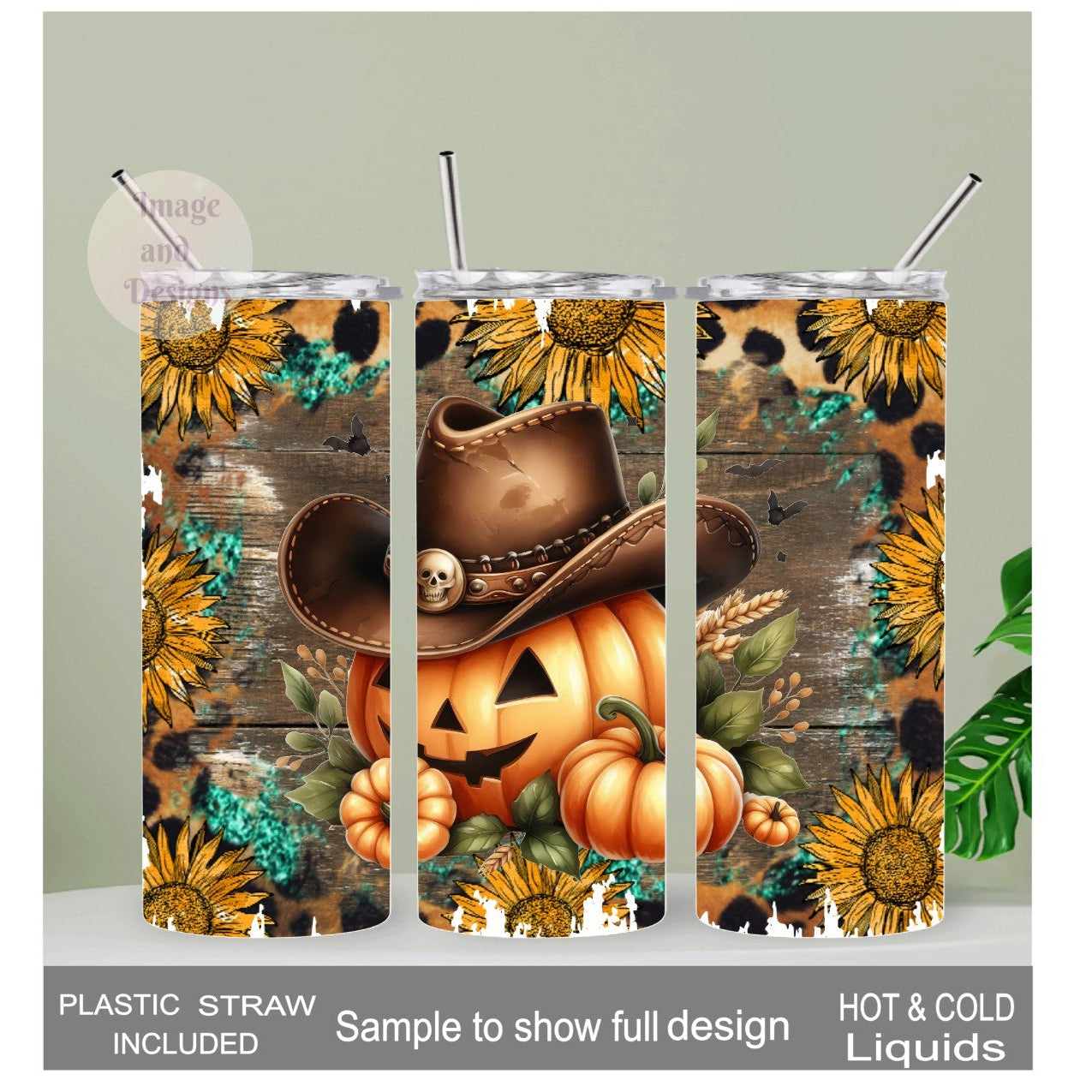 Western Pumpkin Tumbler 20oz With Reusable Straw, Can Be Personalized