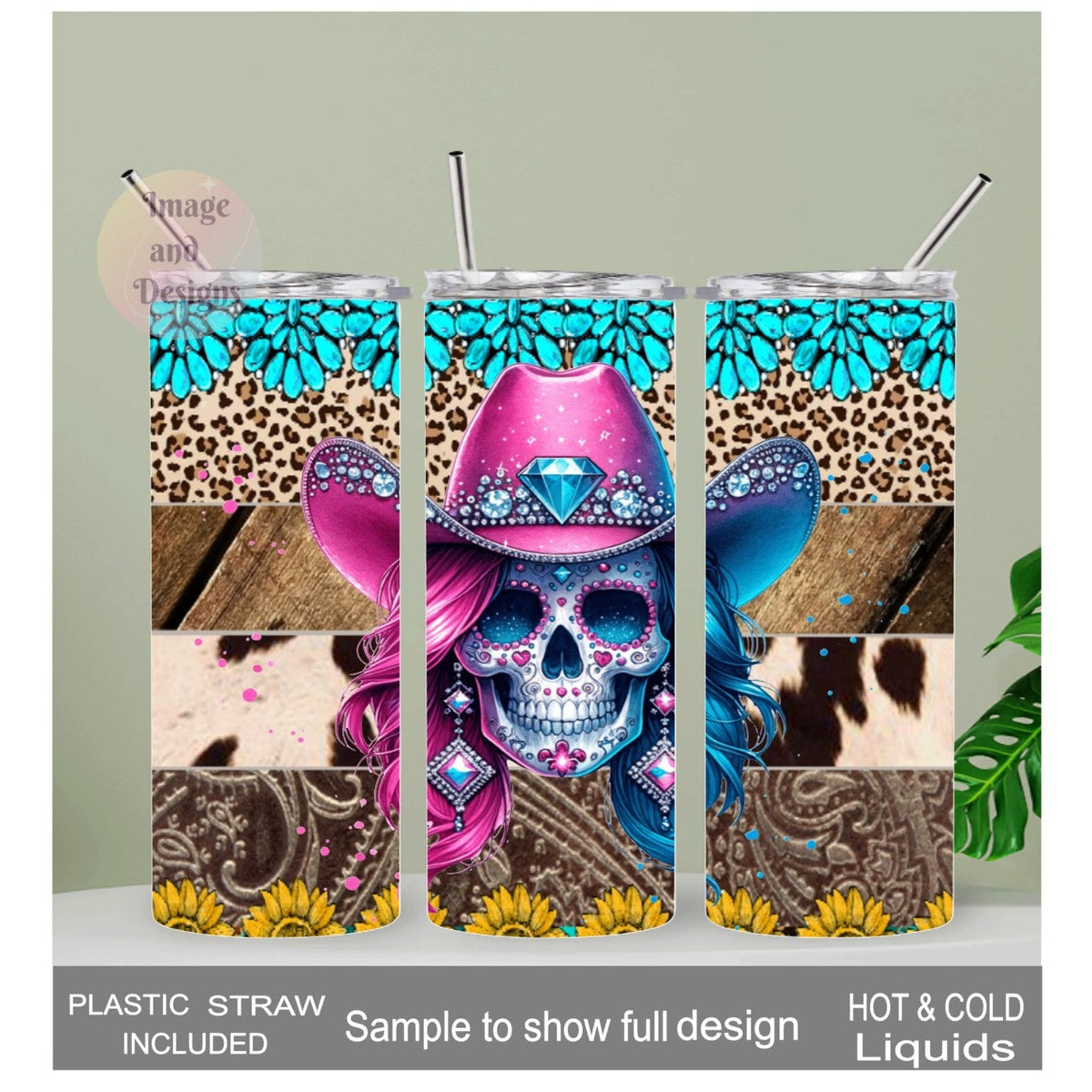 Skeleton Cowgirl Western Tumbler 20oz With Reusable Straw