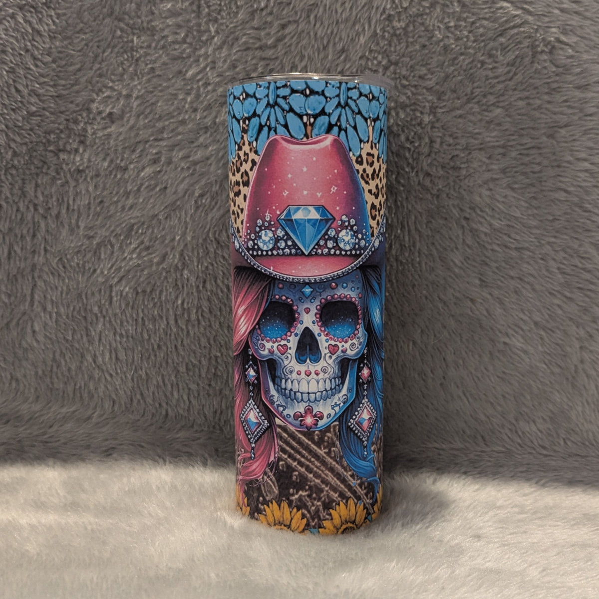 Skeleton Cowgirl Western Tumbler 20oz With Reusable Straw