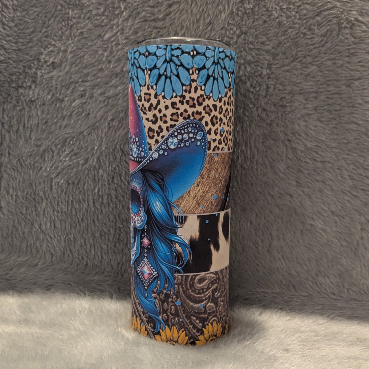 Skeleton Cowgirl Western Tumbler 20oz With Reusable Straw