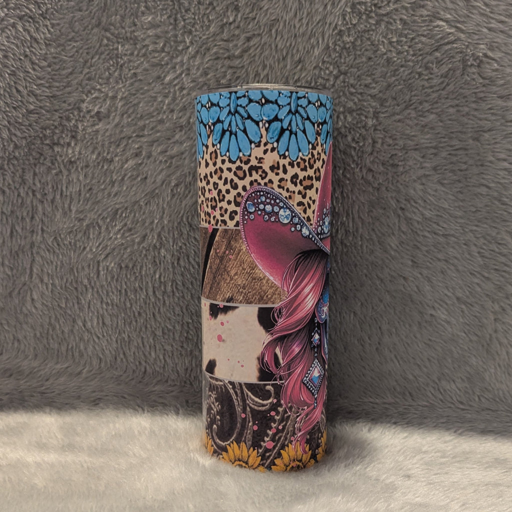Skeleton Cowgirl Western Tumbler 20oz With Reusable Straw