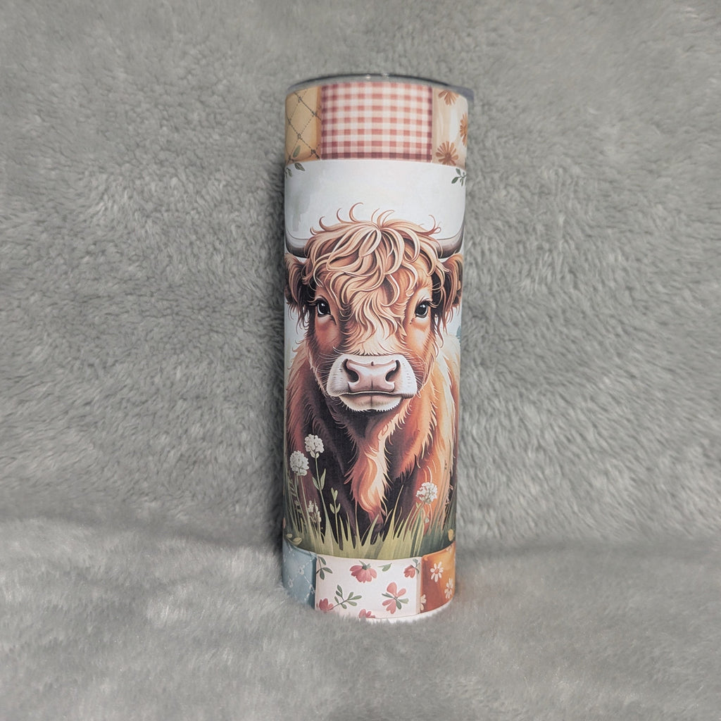 Floral Western Highland Cow Tumbler 20oz With Reusable Straw, Can Be Personalized