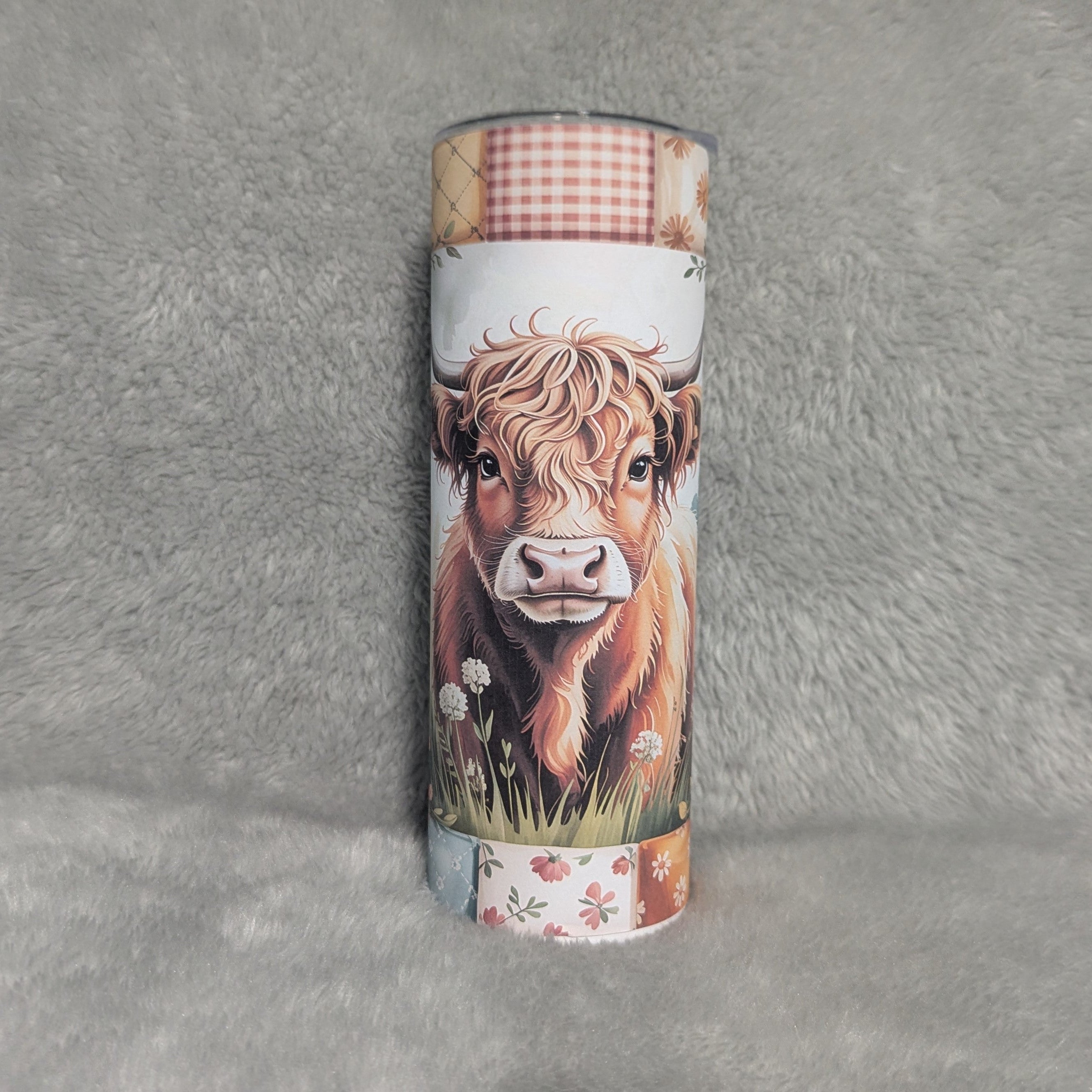 Floral Western Highland Cow Tumbler 20oz With Reusable Straw, Can Be Personalized