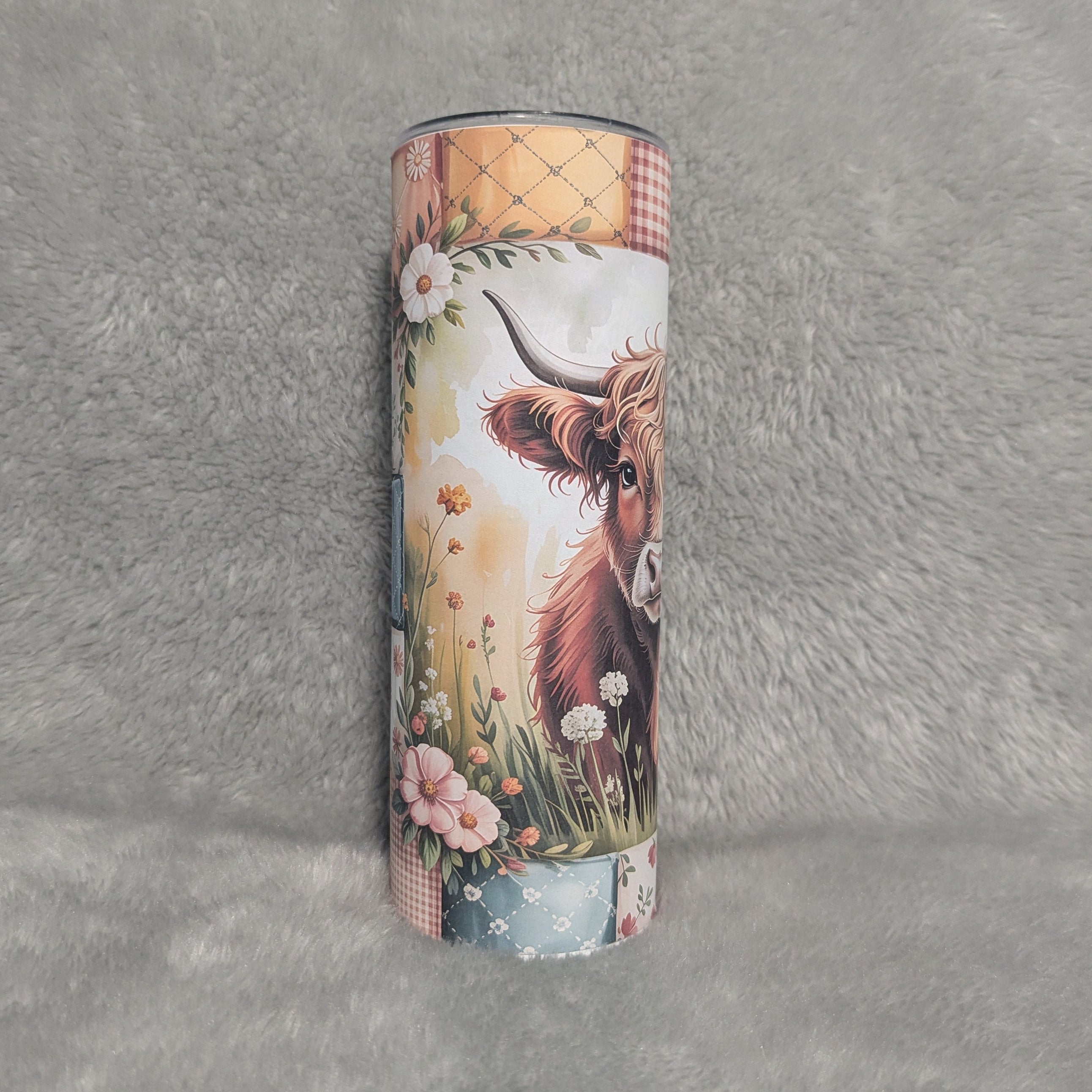 Floral Western Highland Cow Tumbler 20oz With Reusable Straw, Can Be Personalized