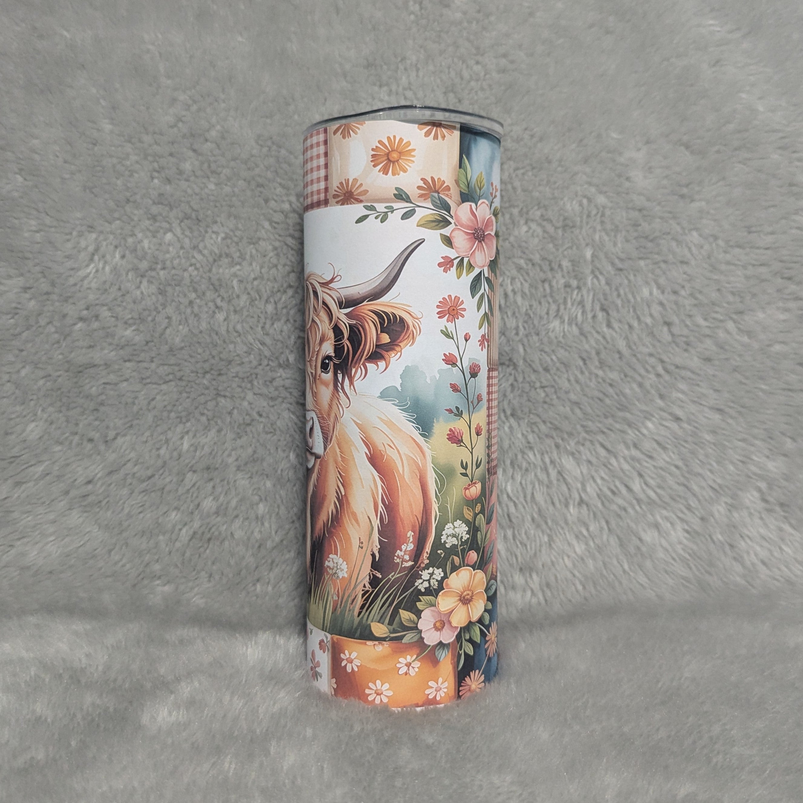 Floral Western Highland Cow Tumbler 20oz With Reusable Straw, Can Be Personalized