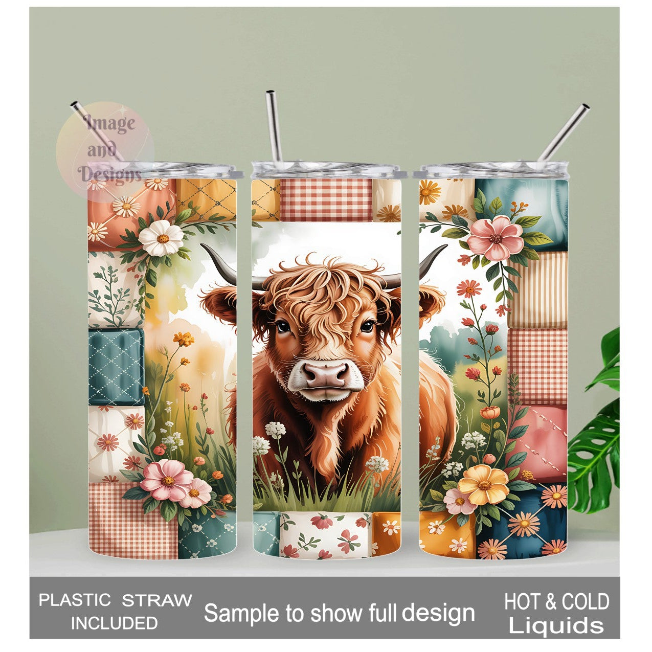 Floral Western Highland Cow Tumbler 20oz With Reusable Straw, Can Be Personalized