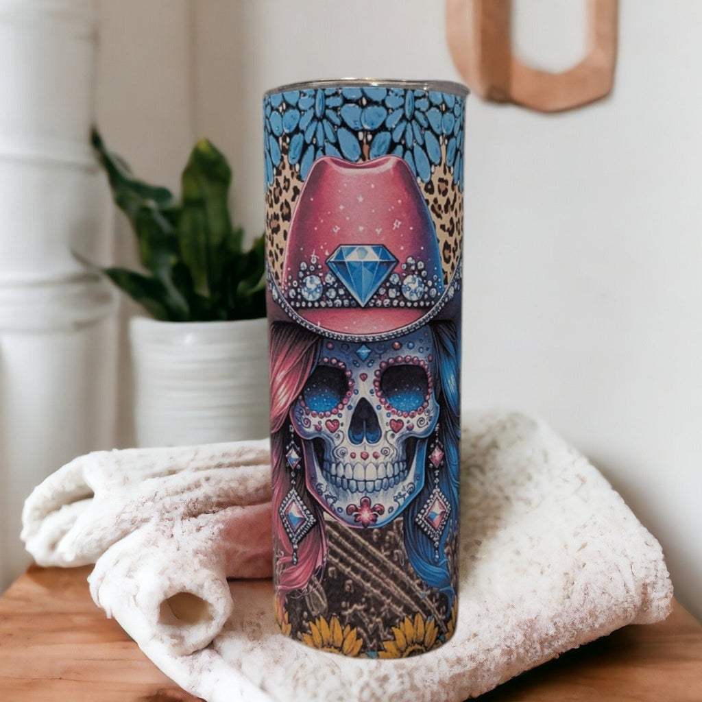Skeleton Cowgirl Western Tumbler 20oz With Reusable Straw