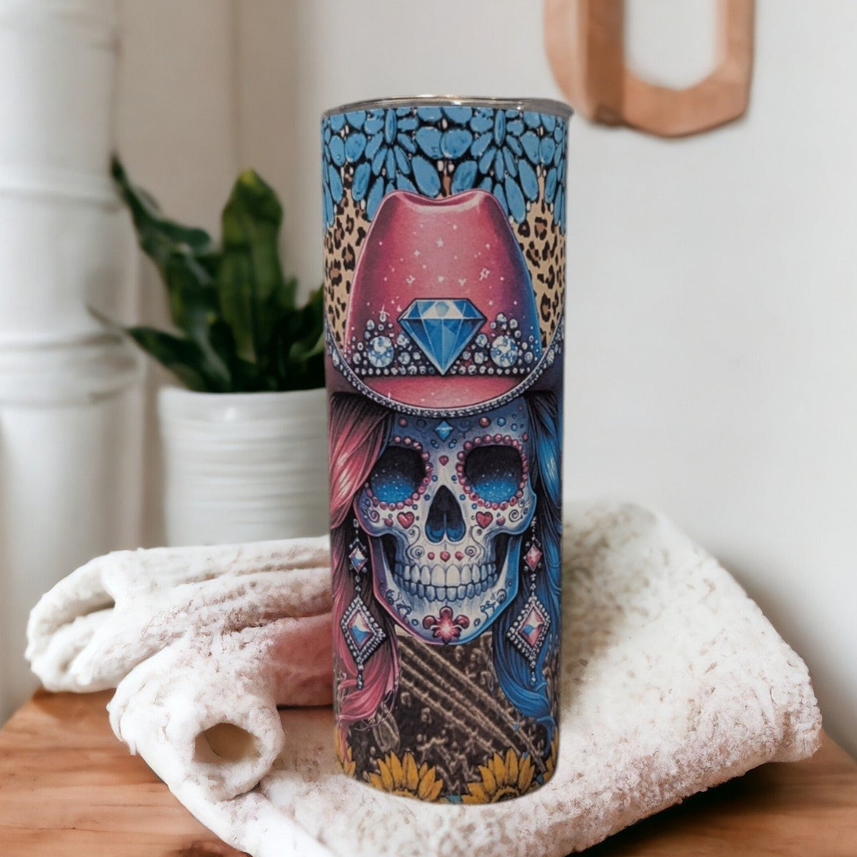 Skeleton Cowgirl Western Tumbler 20oz With Reusable Straw
