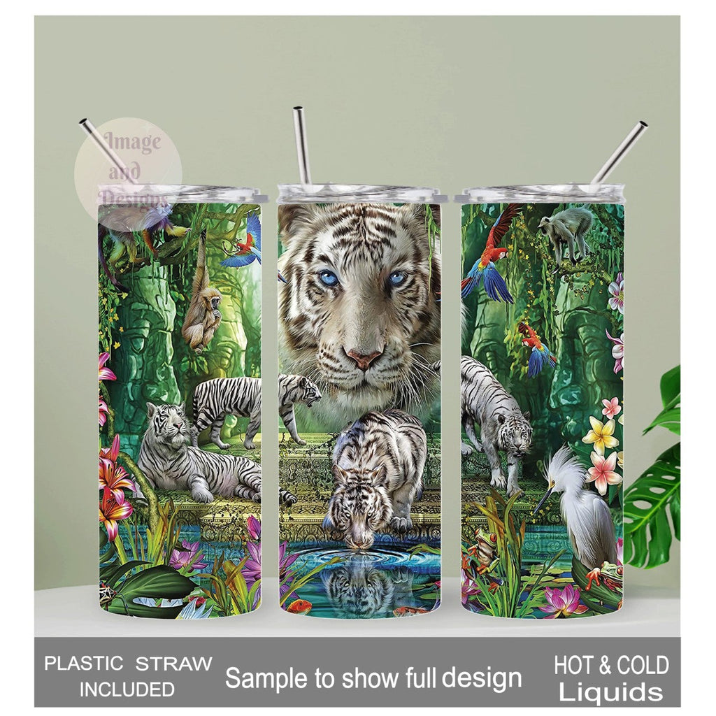 Beautiful White Tiger Tumbler 20oz With Reusable Straw, Can Be Personalized