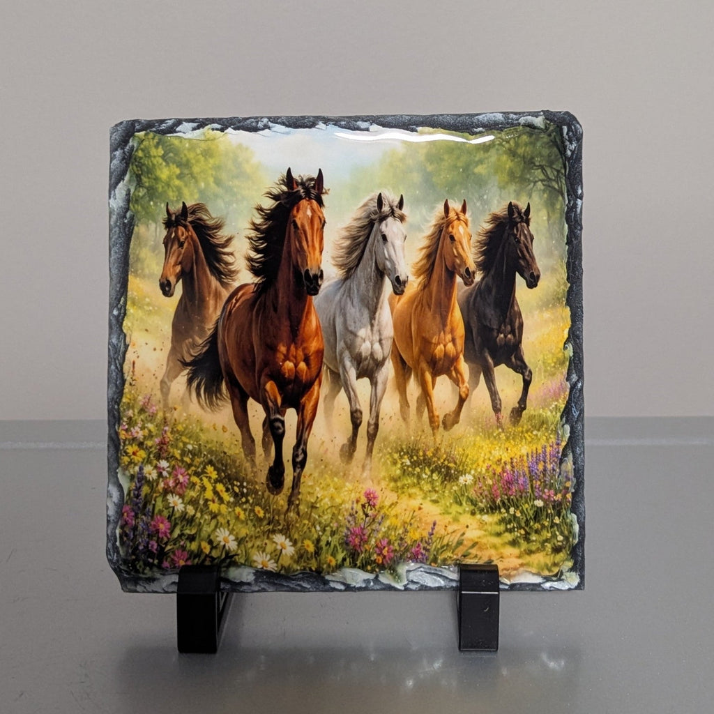 Wild Horses Slate Picture with Display Legs