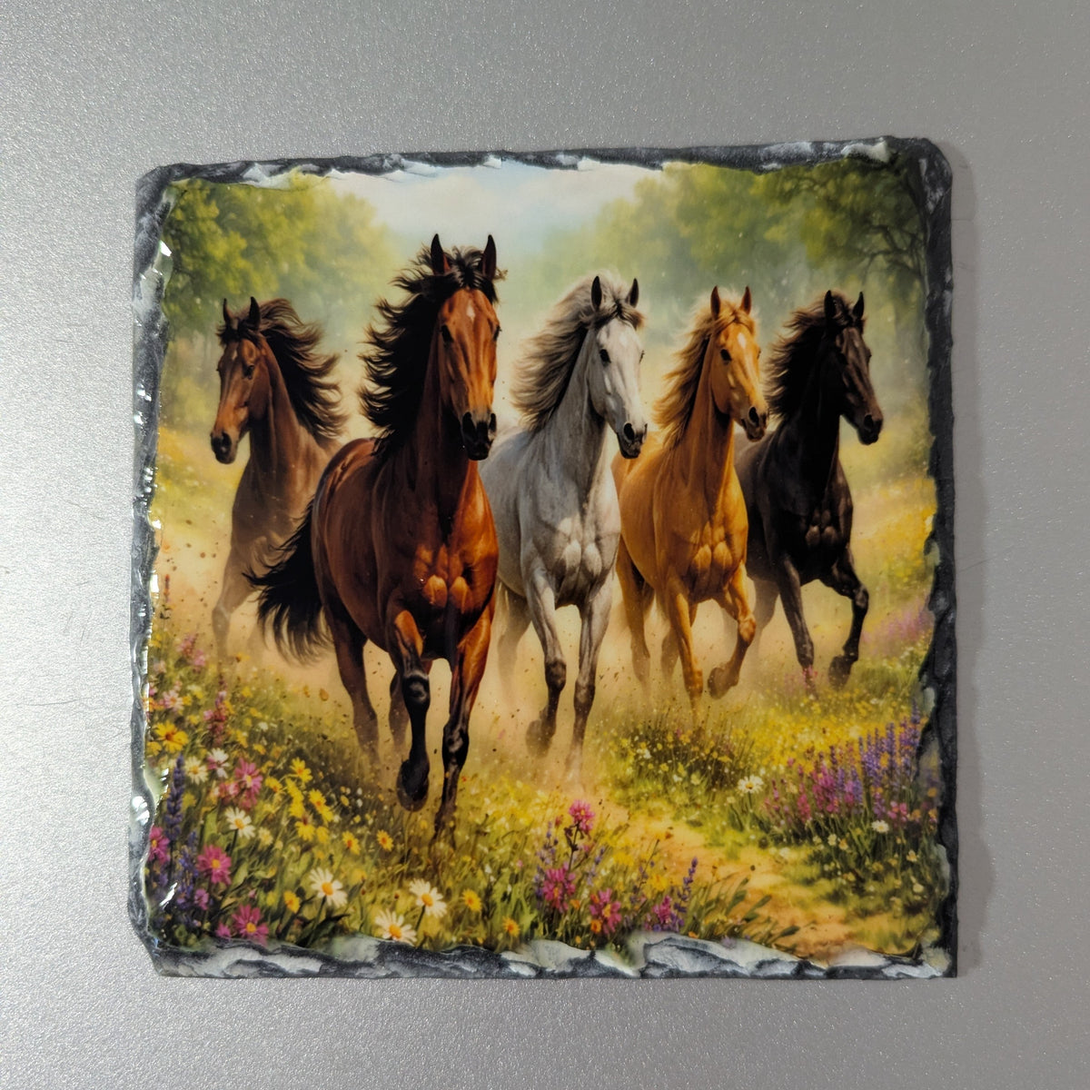 Wild Horses Slate Picture with Display Legs