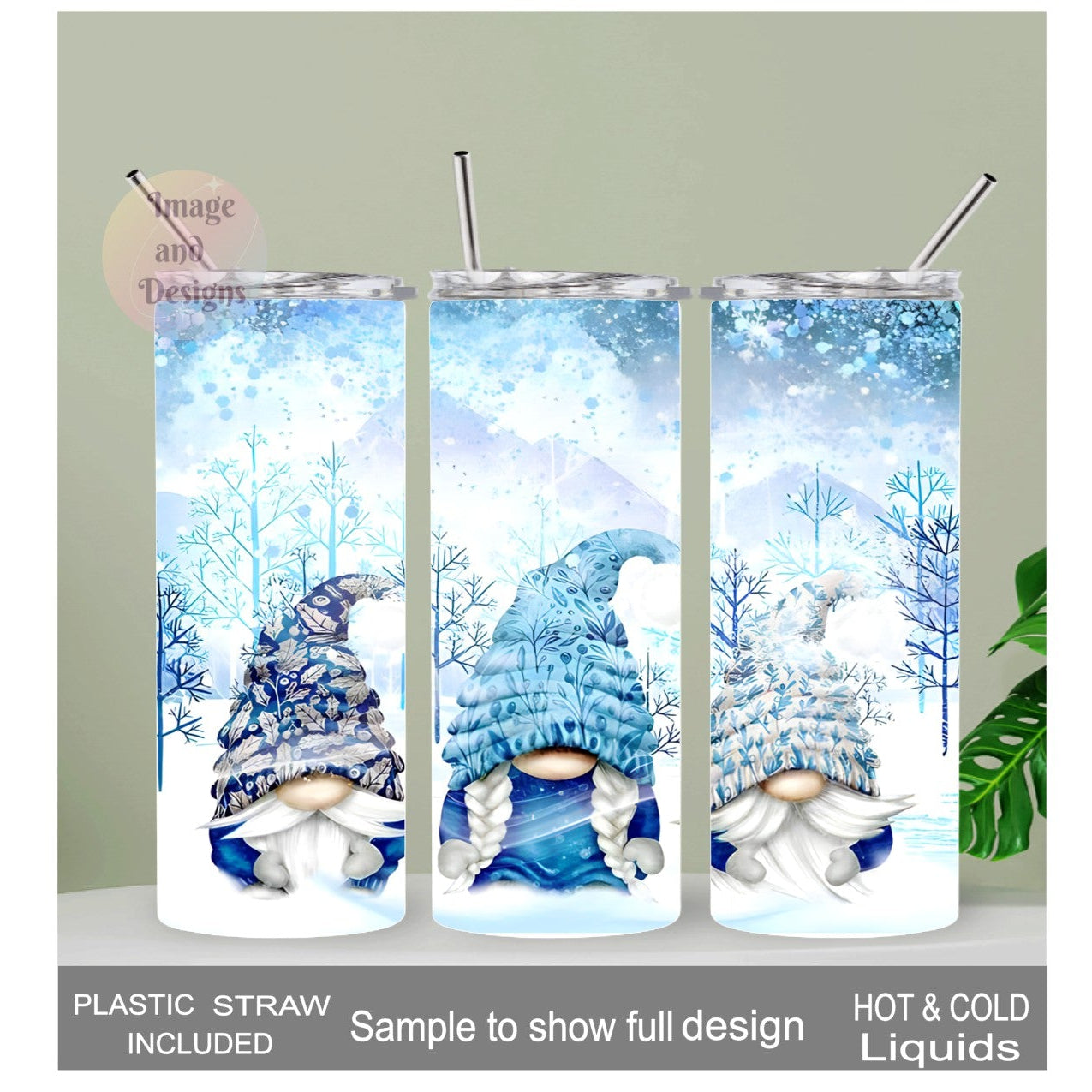 Winter Gnome Tumbler 20oz With Reusable Straw, Can Be Personalized