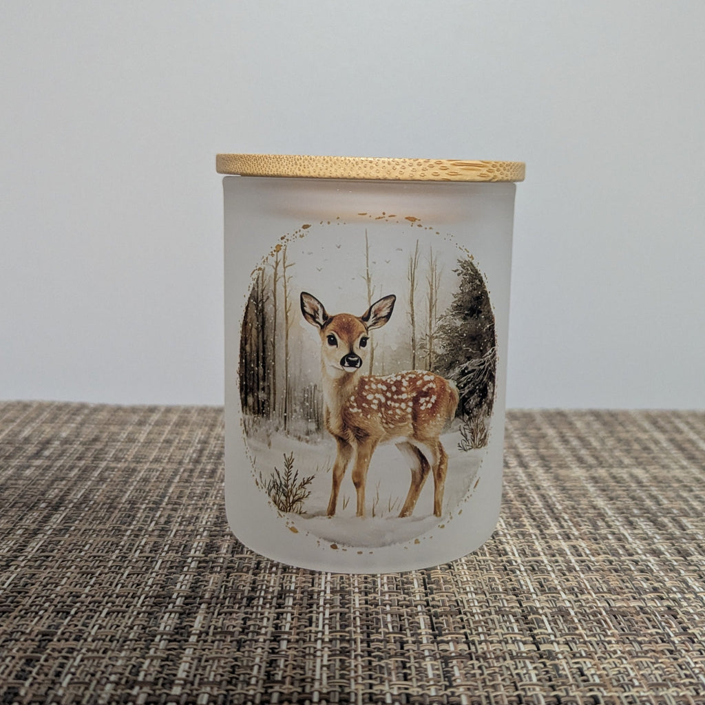 Winter Deer Candle Holder With A Battery Operated Flickering Tea Light