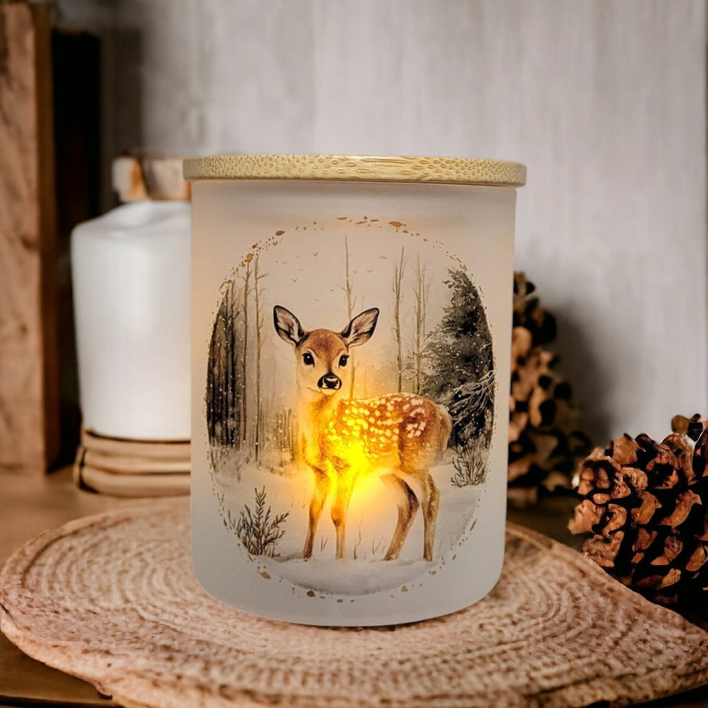 Winter Deer Candle Holder With A Battery Operated Flickering Tea Light