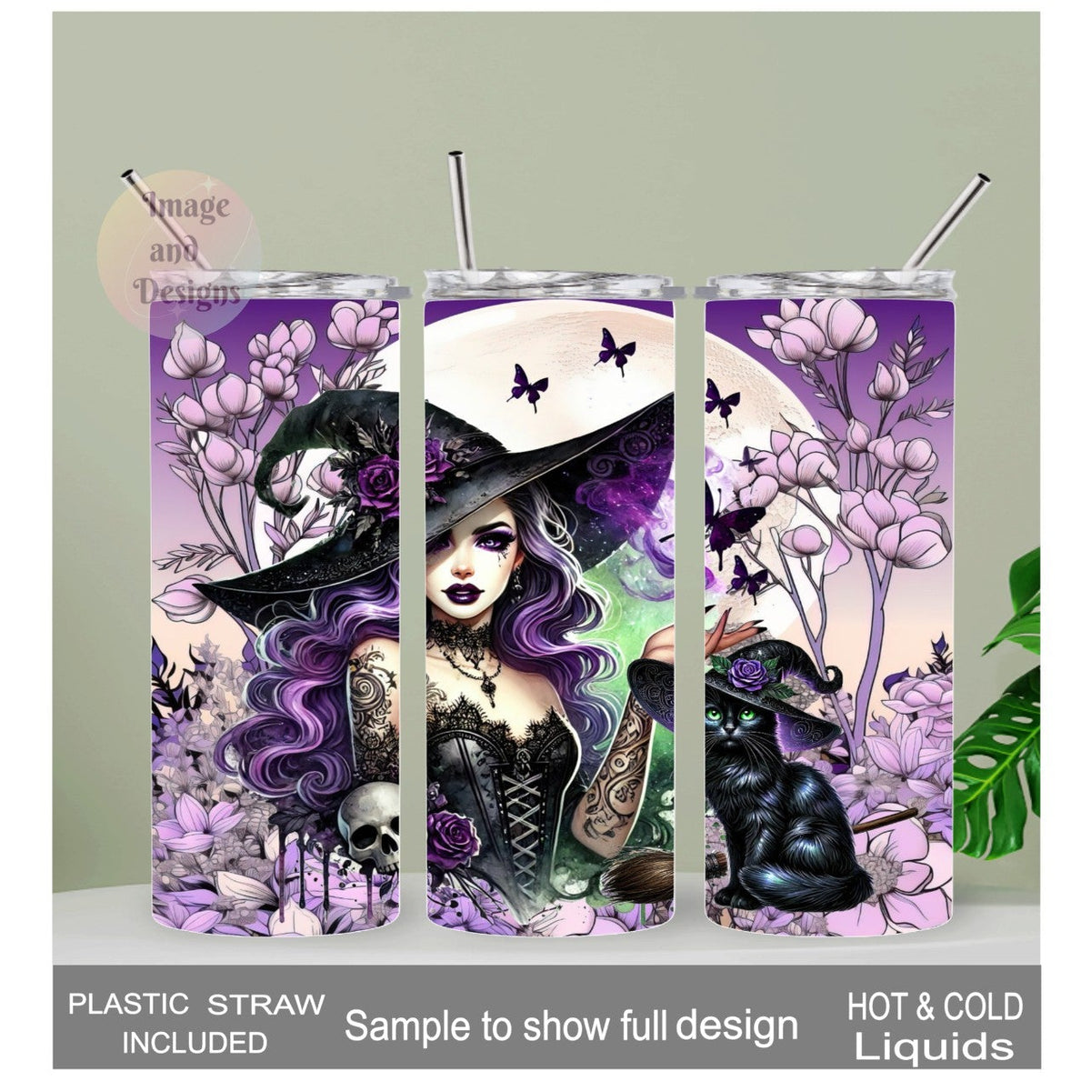 Witch Tumbler 20oz With Reusable Straw, Can Be Personalized