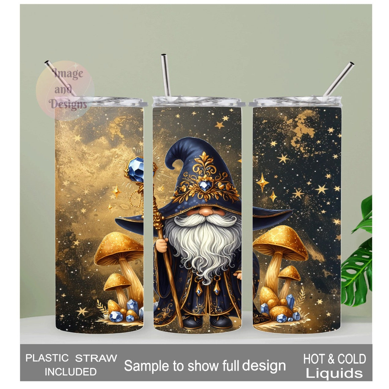 Wizard Gnome Tumbler 20oz With Reusable Straw, Can Be Personalized