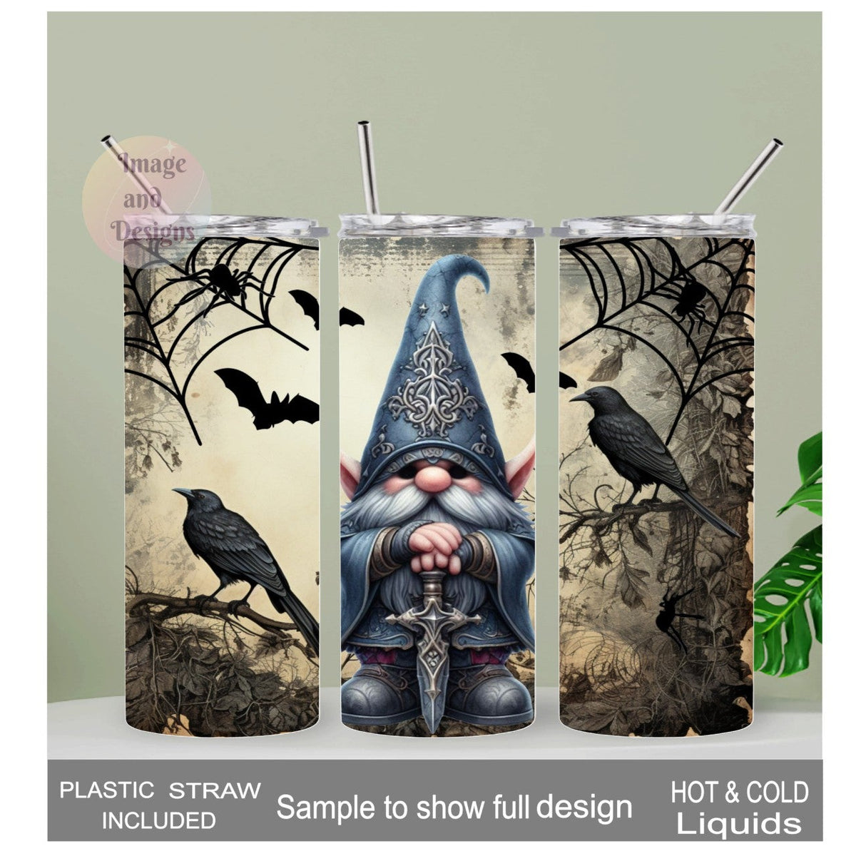 Wizard Gnome Tumbler 20oz With Reusable Straw, Can Be Personalized