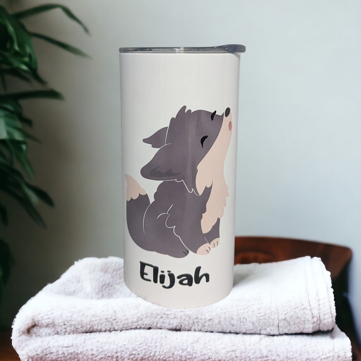Kids Wolf Tumbler 15oz With Reusable Straw, Can Be Personalized