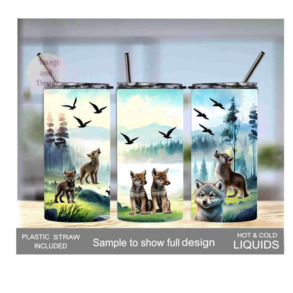 Kids Wolf Tumbler 15oz With Reusable Straw, Can Be Personalized