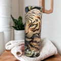 Tiger Tumbler With A Wood Carved Design 20oz With Reusable Straw, Can Be Personalized
