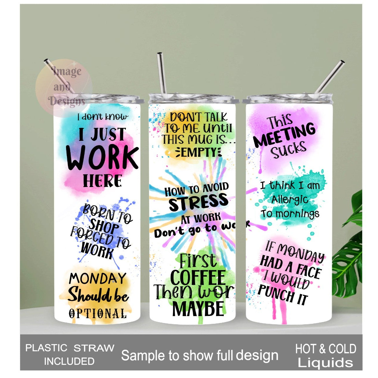 Work Affirmations Tumbler 20oz With Reusable Straw