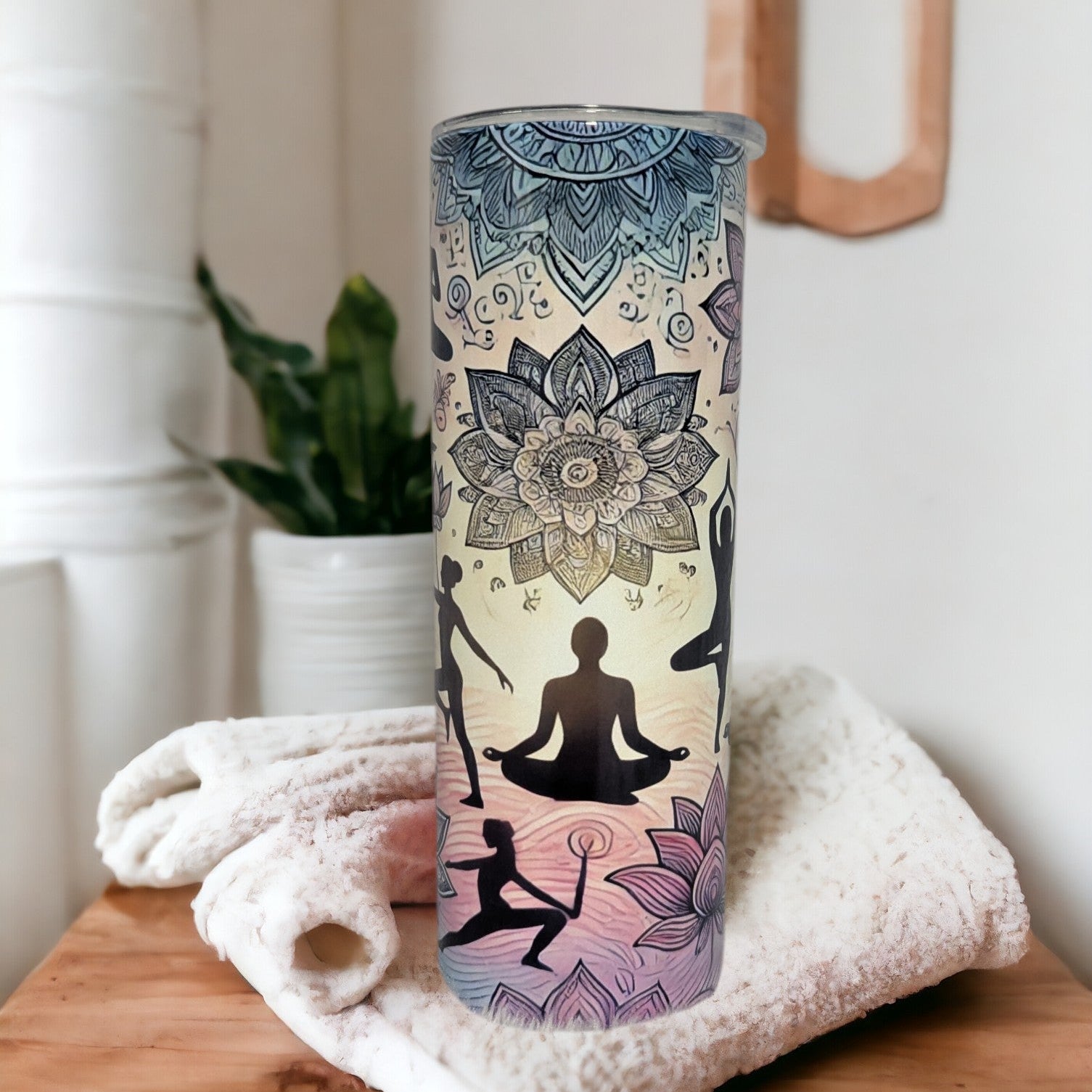 Yoga and Zen Inspired Tumbler 20oz With Reusable Straw, Can Be Personalized