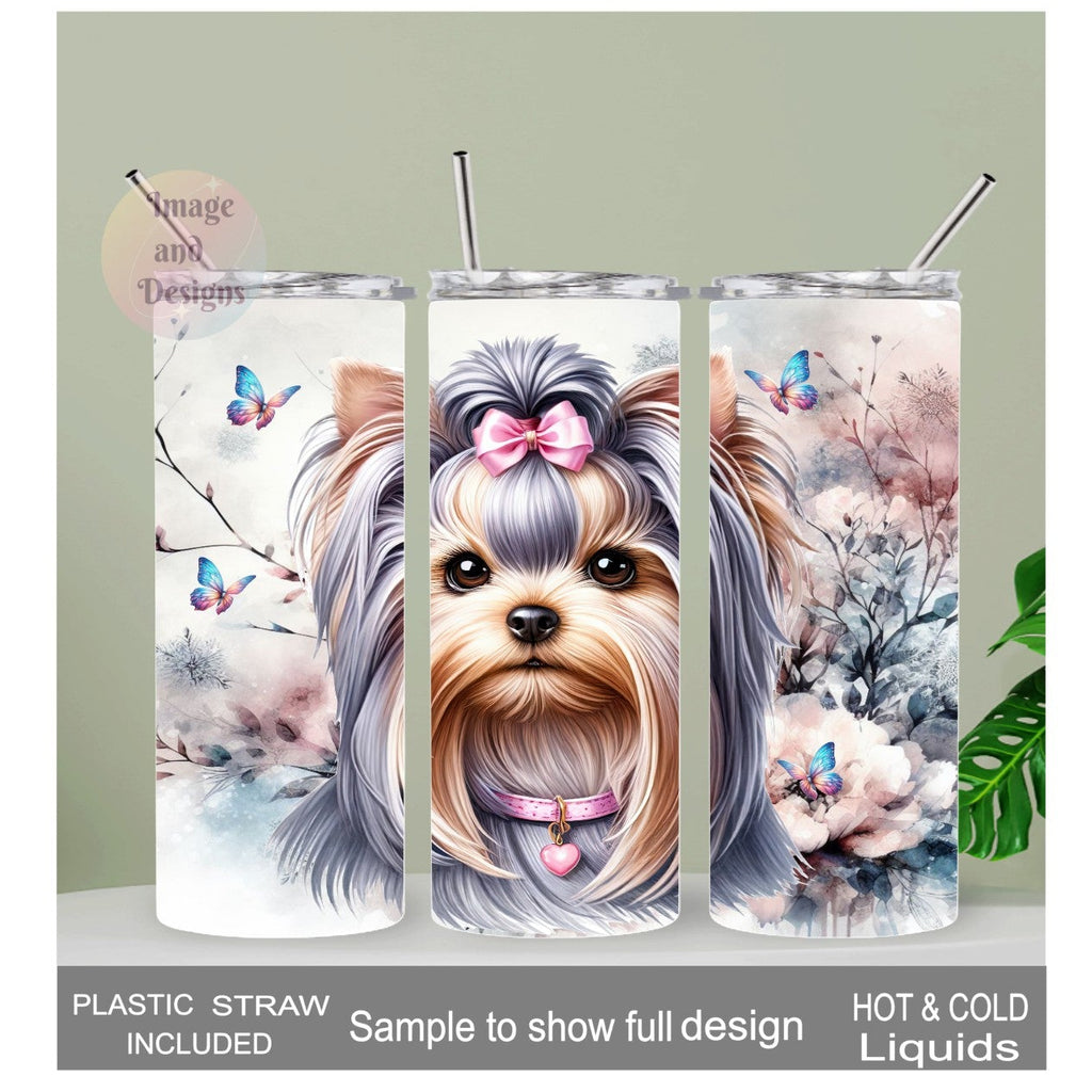 Yorkshire Terrier Dog Tumbler 20oz With Reusable Straw, Can Be Personalized