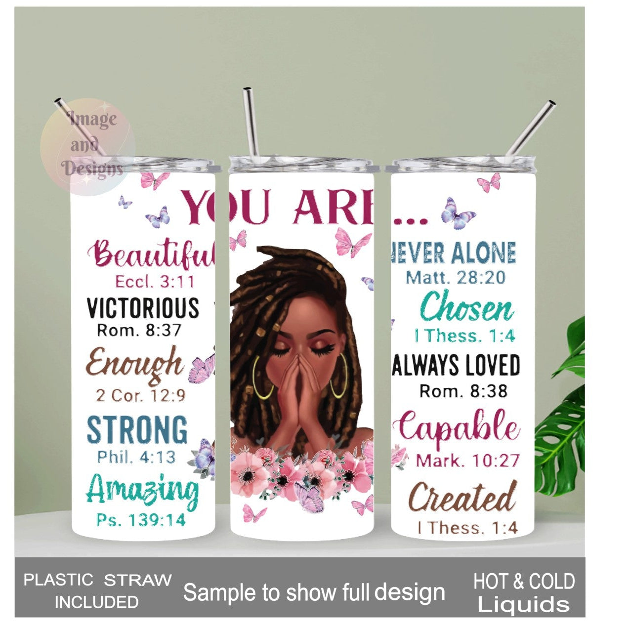 You Are Beautiful Tumbler Featuring Inspirational Bible Verses 20oz With Reusable Straw