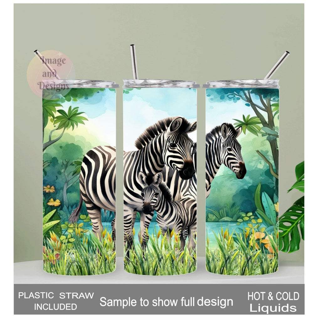 Zebra Family Tumbler 20oz With Reusable Straw, Can Be Personalized