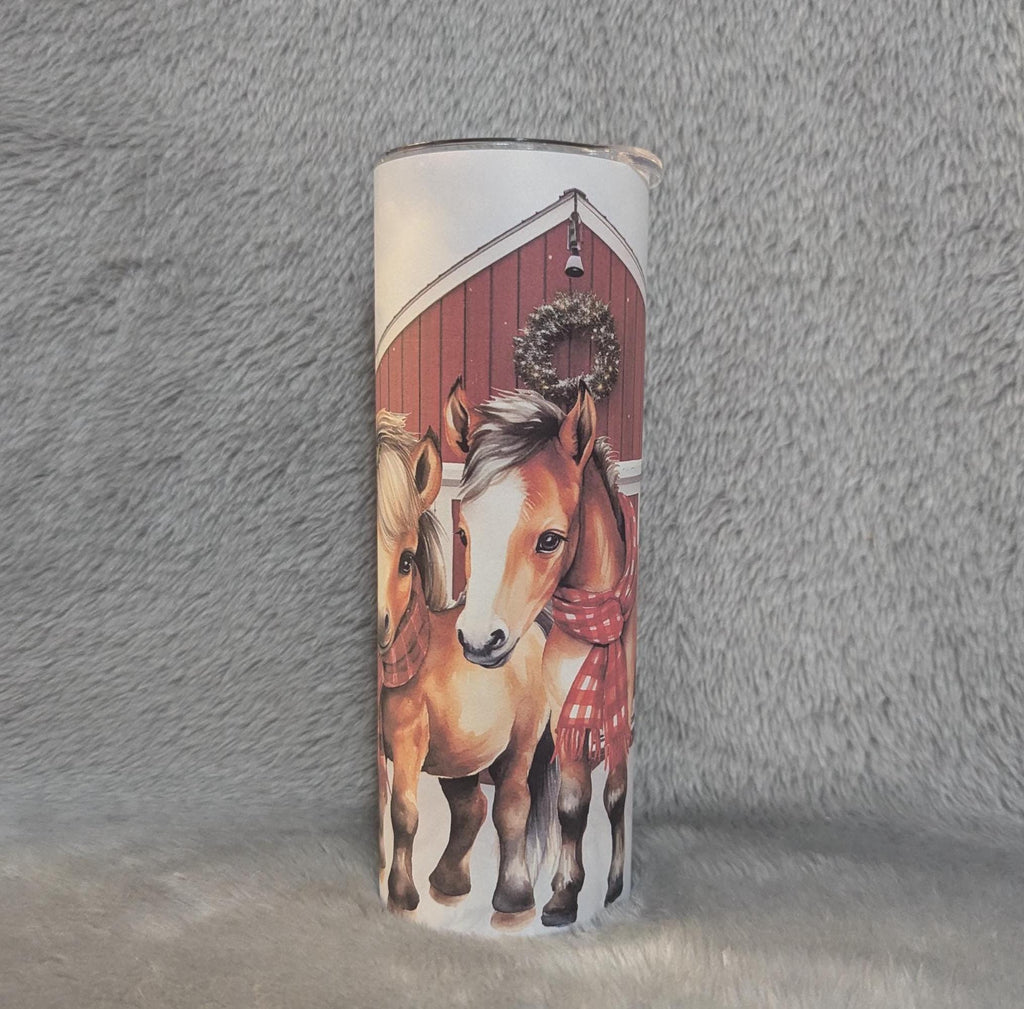 Christmas Winter Ponies Tumbler 20oz With Reusable Straw, Can Be Personalized