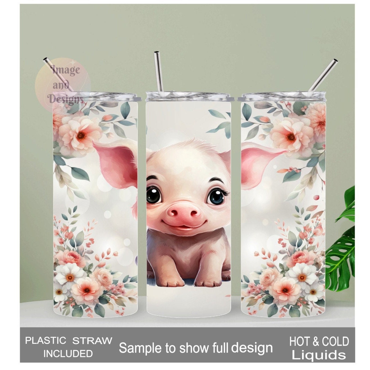 Pig Tumbler 20oz With Reusable Straw, Can Be Personalized