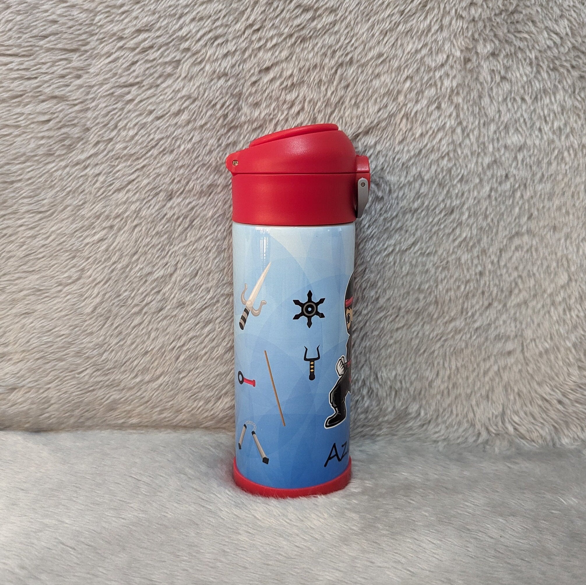 Kids Ninja Water Bottle 12oz With Reusable Straw Can Be Personalized