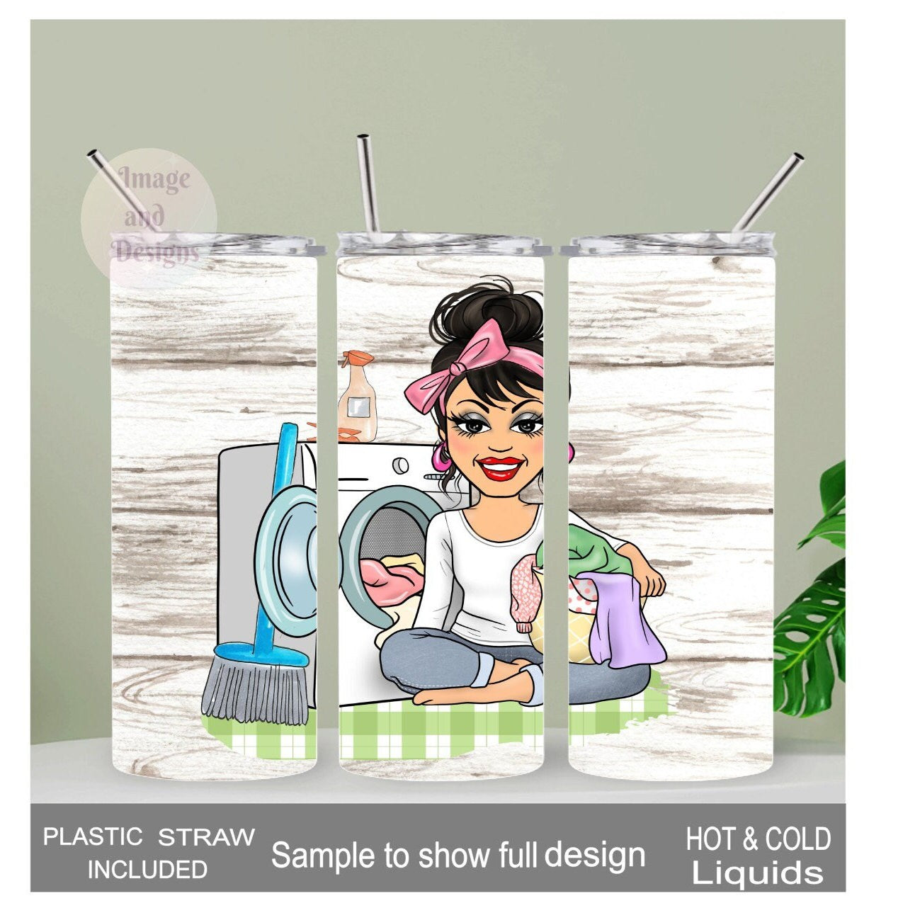 Laundry Girl Tumbler 20oz With Reusable Straw, Can Be Personalized