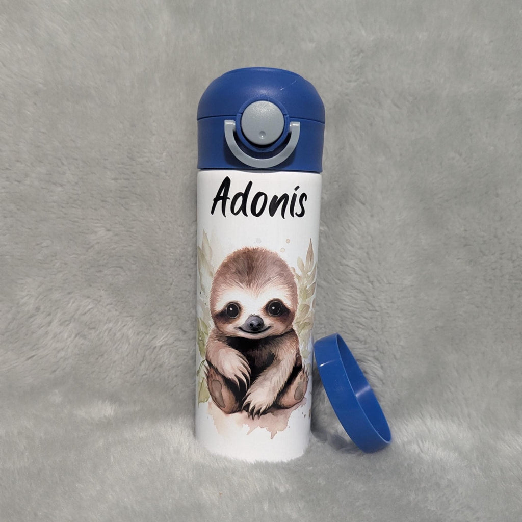 Cute Kids Sloth Water Bottle 12oz With Reusable Straw Can Be Personalized