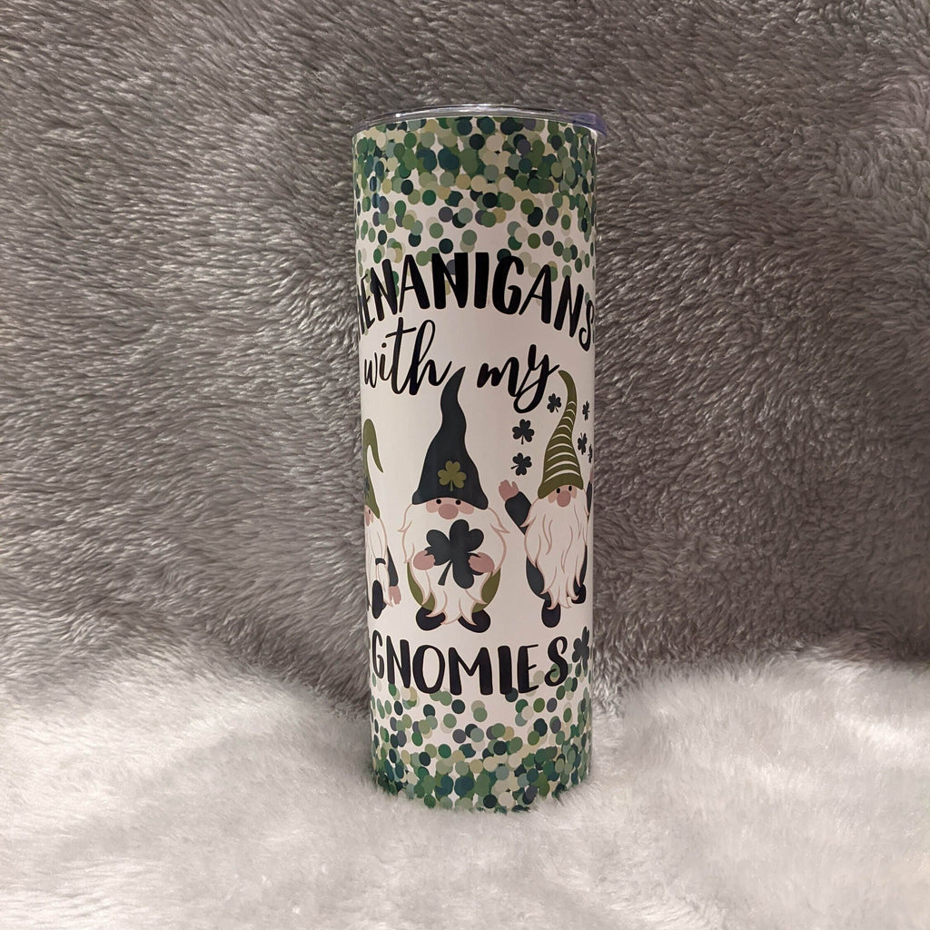 Shenanigans With My Gnomies Gnome Tumbler 20oz With Reusable Straw, Can Be Personalized