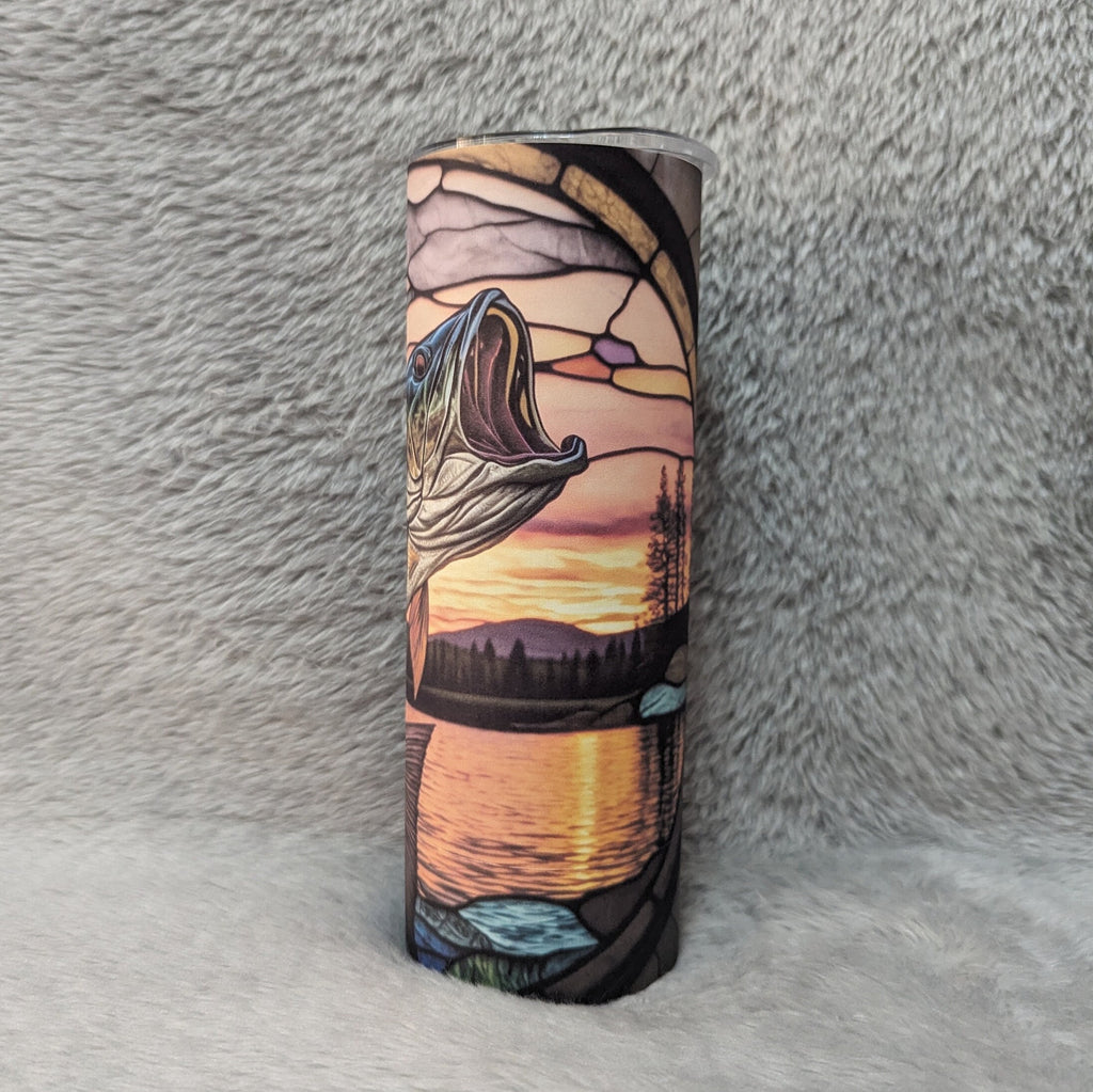 Stained Glass Design Fish Tumbler 20oz With Reusable Straw, Can Be Personalized