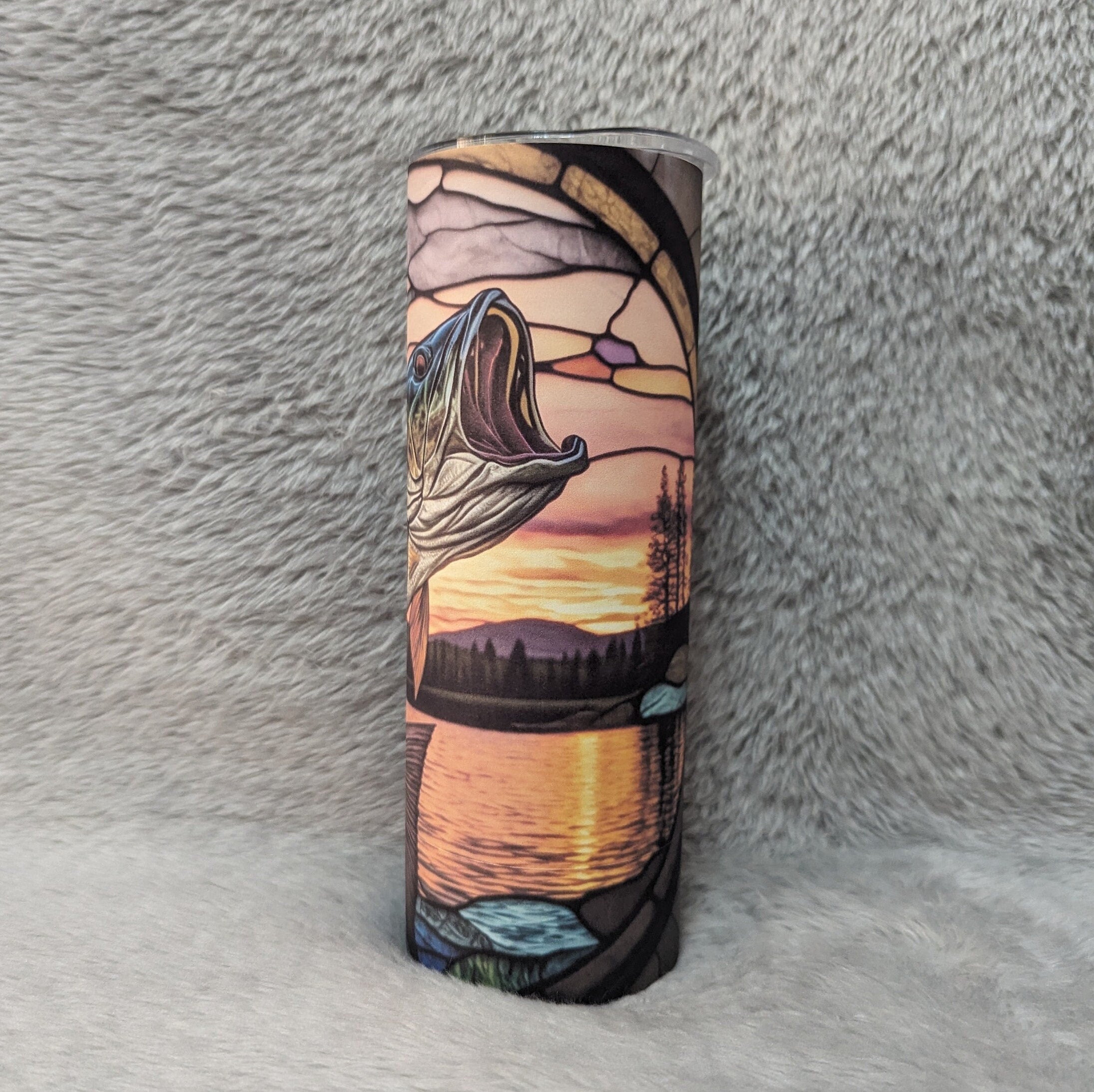 Stained Glass Design Fish Tumbler 20oz With Reusable Straw, Can Be Personalized