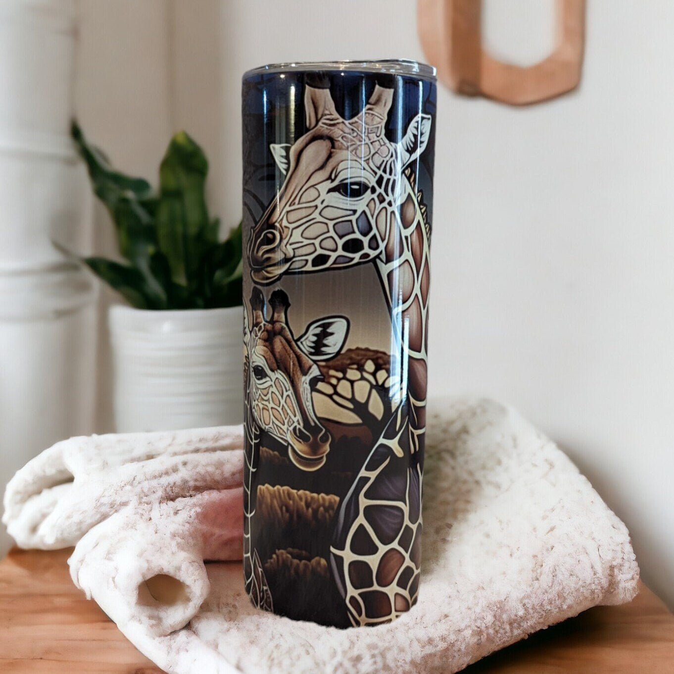 Giraffe Tumbler With A Stained Glass Design 20oz With Reusable Straw, Can Be Personalized