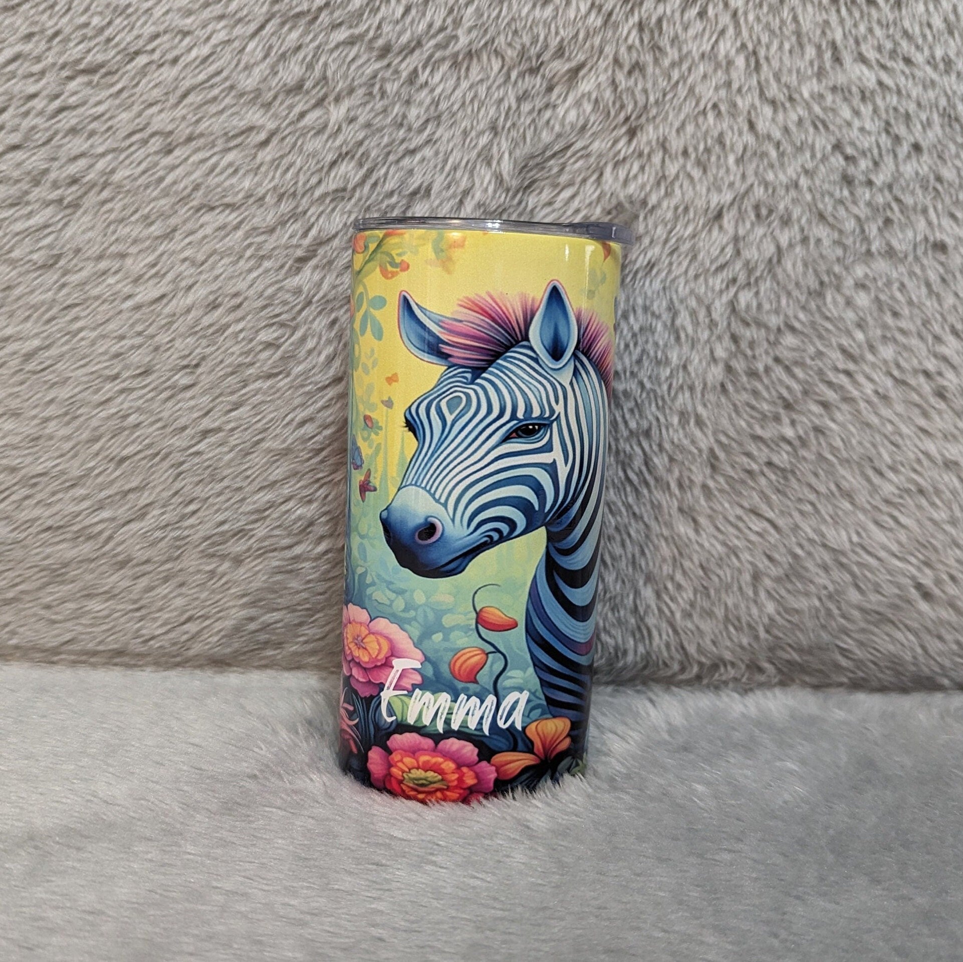 Kids Colorful Zebra Tumbler 15oz With Reusable Straw, Can Be Personalized