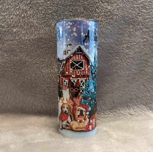 Beautiful Winter Scene Dog Tumbler 20oz With Reusable Straw, Can Be Personalized