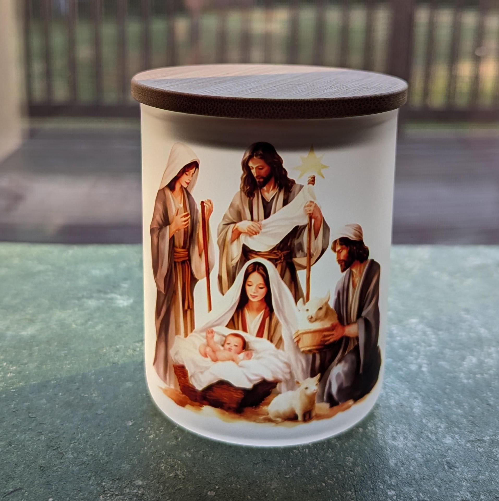 Nativity Scene Candle Holder With A Battery Operated Flickering Tea Light