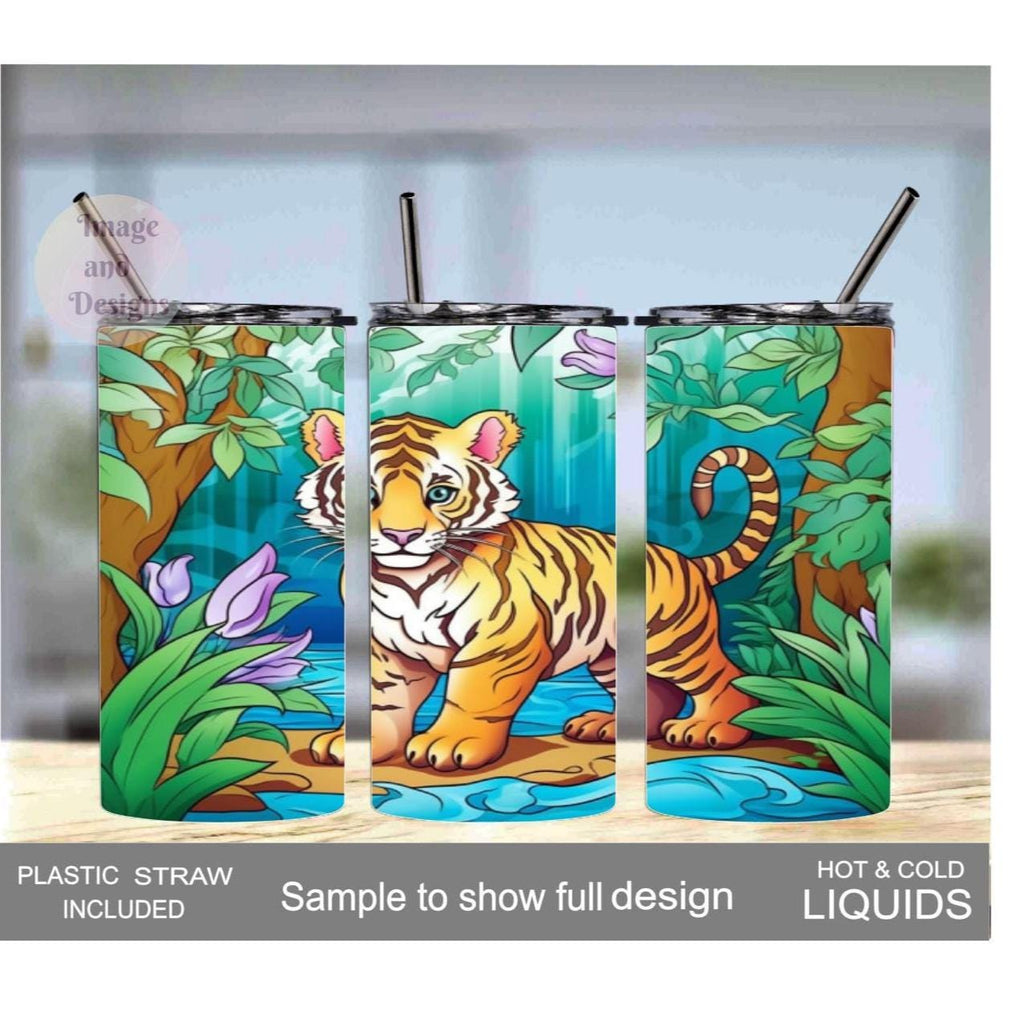 Kids Tiger Tumbler 15oz With Reusable Straw, Can Be Personalized