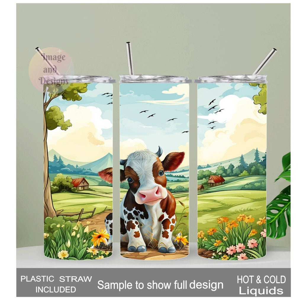 Cow Calf Tumbler 20oz With Reusable Straw, Can Be Personalized