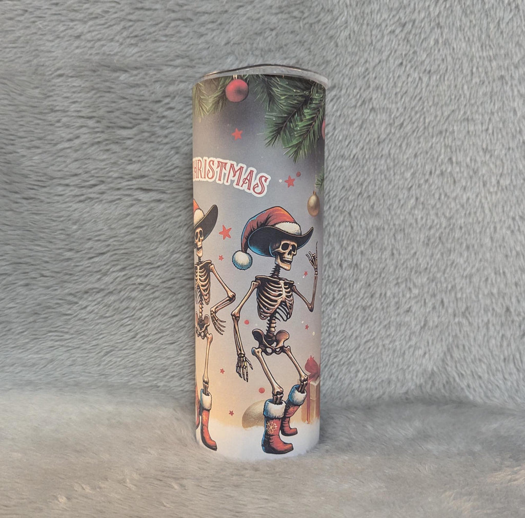 Howdy Christmas Skeleton Tumbler 20oz With Reusable Straw