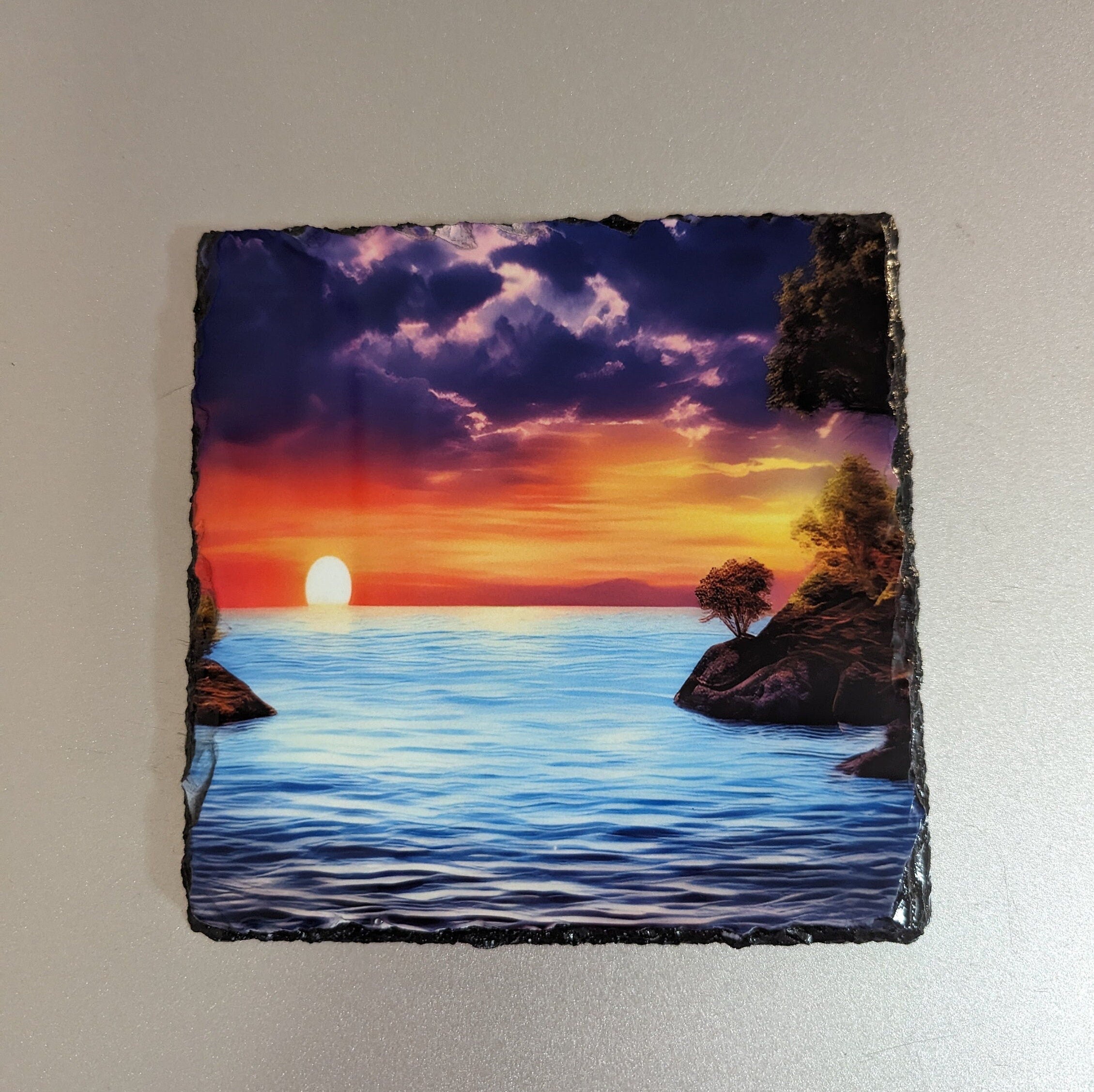 Stunning Sunset on the Water Slate Picture With Display Legs