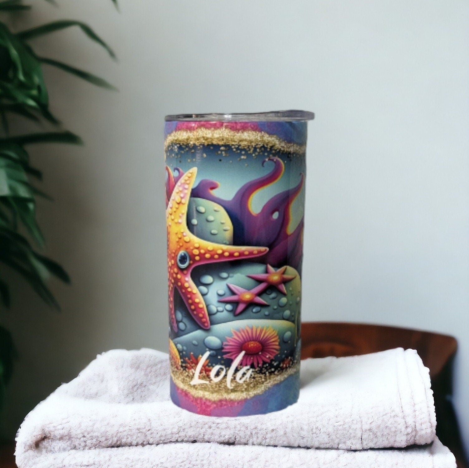 Kids Colorful Starfish Tumbler 15oz With Reusable Straw, Can Be Personalized