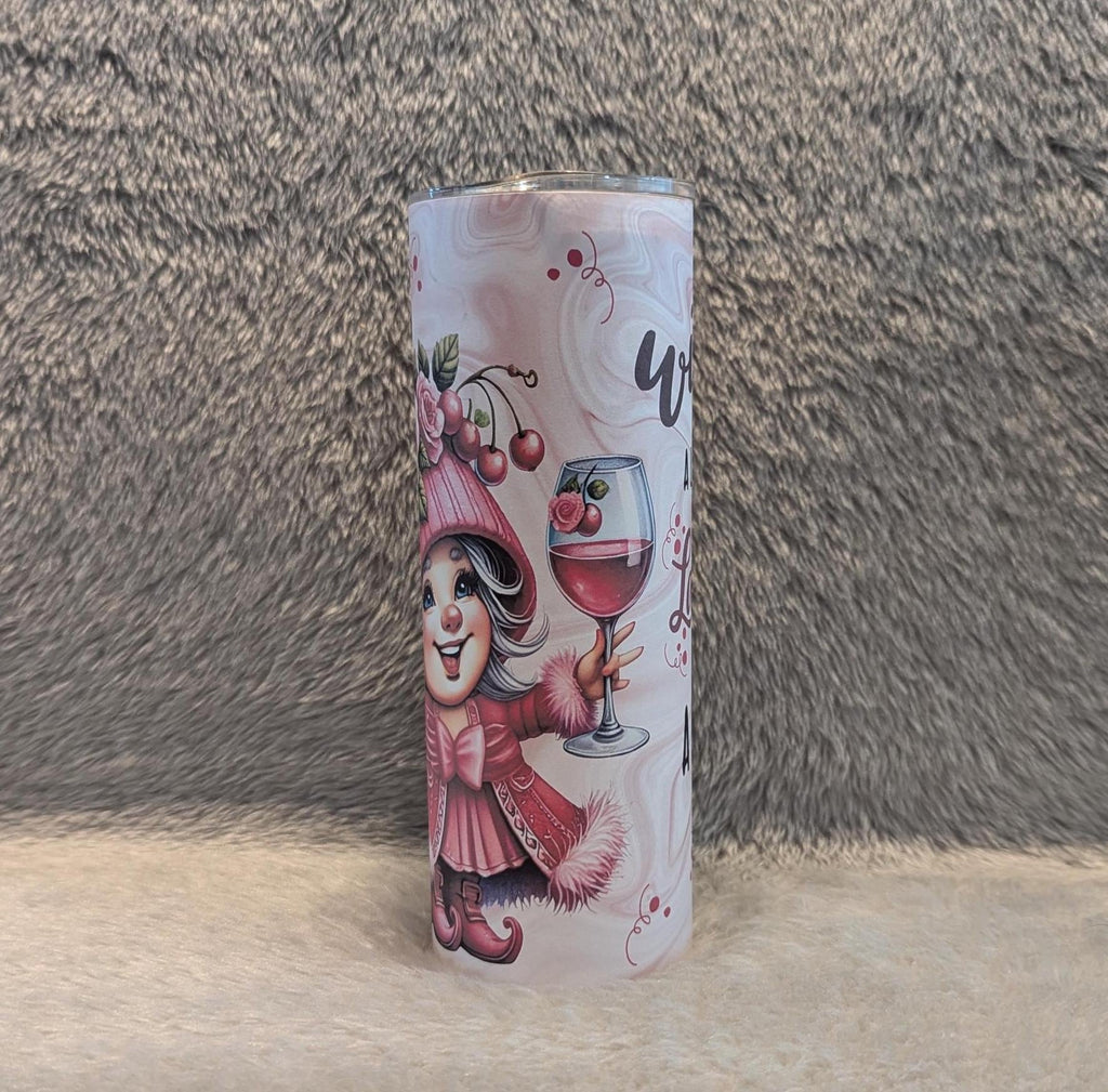 Wine Girl Gnome Tumbler 20oz With Reusable Straw, Can Be Personalized