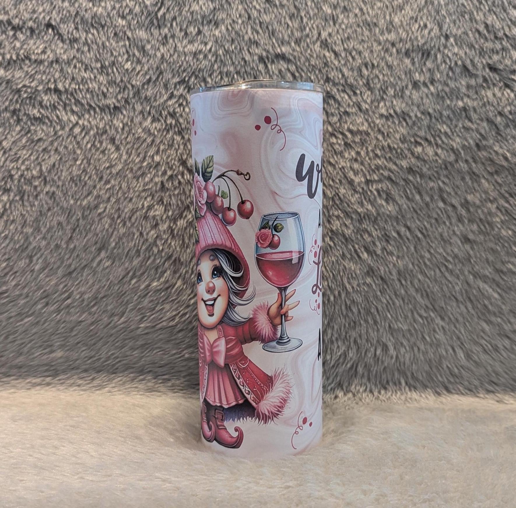 Wine Girl Gnome Tumbler 20oz With Reusable Straw, Can Be Personalized