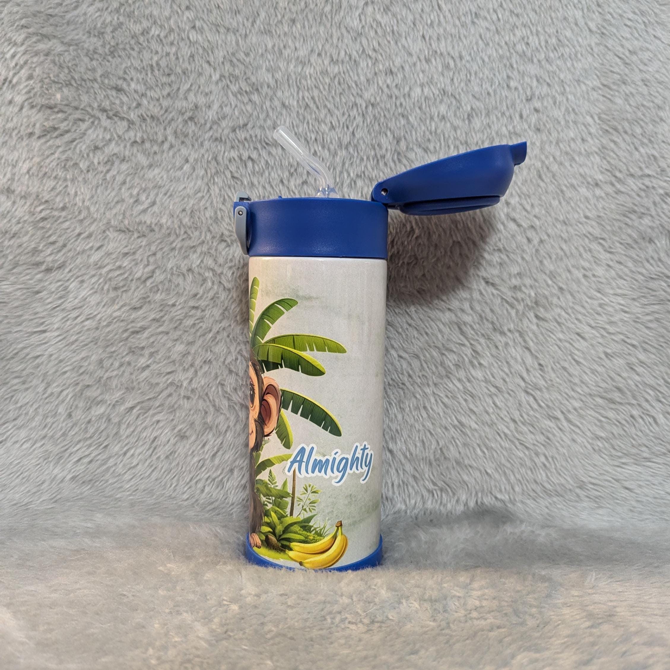 Kids Monkey Water Bottle 12oz With Reusable Straw Can Be Personalized