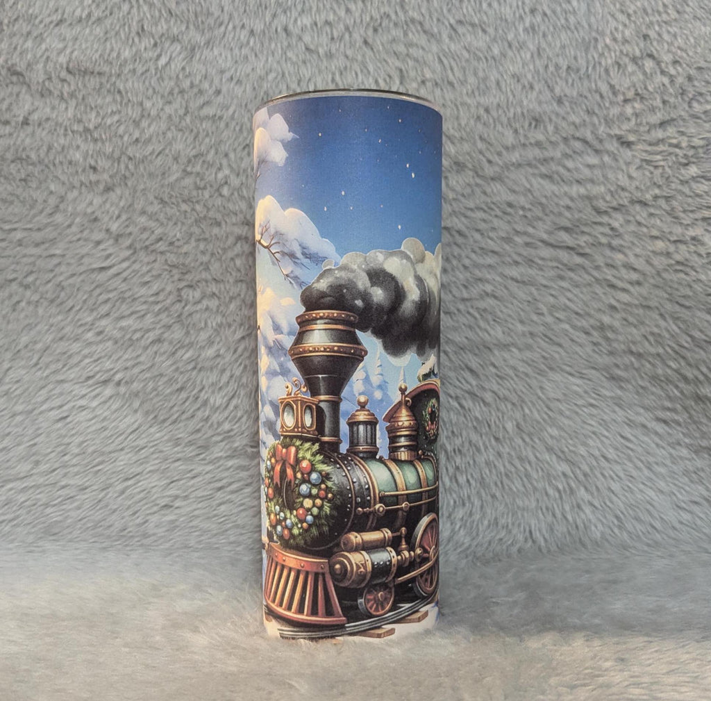 Christmas Train Tumbler 20oz With Reusable Straw, Can Be Personalized
